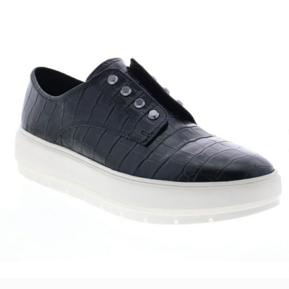 Slip-On Croc-Embossed Leather Sneakers in Black